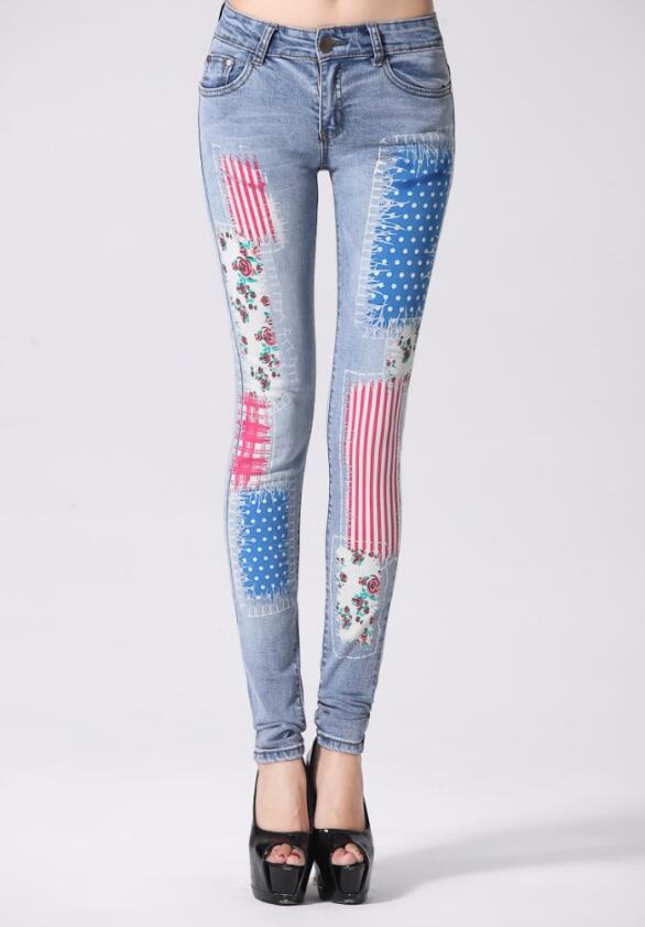 SZ60210 print skinny pants woman boyfriend jeans for women embroidered jeans